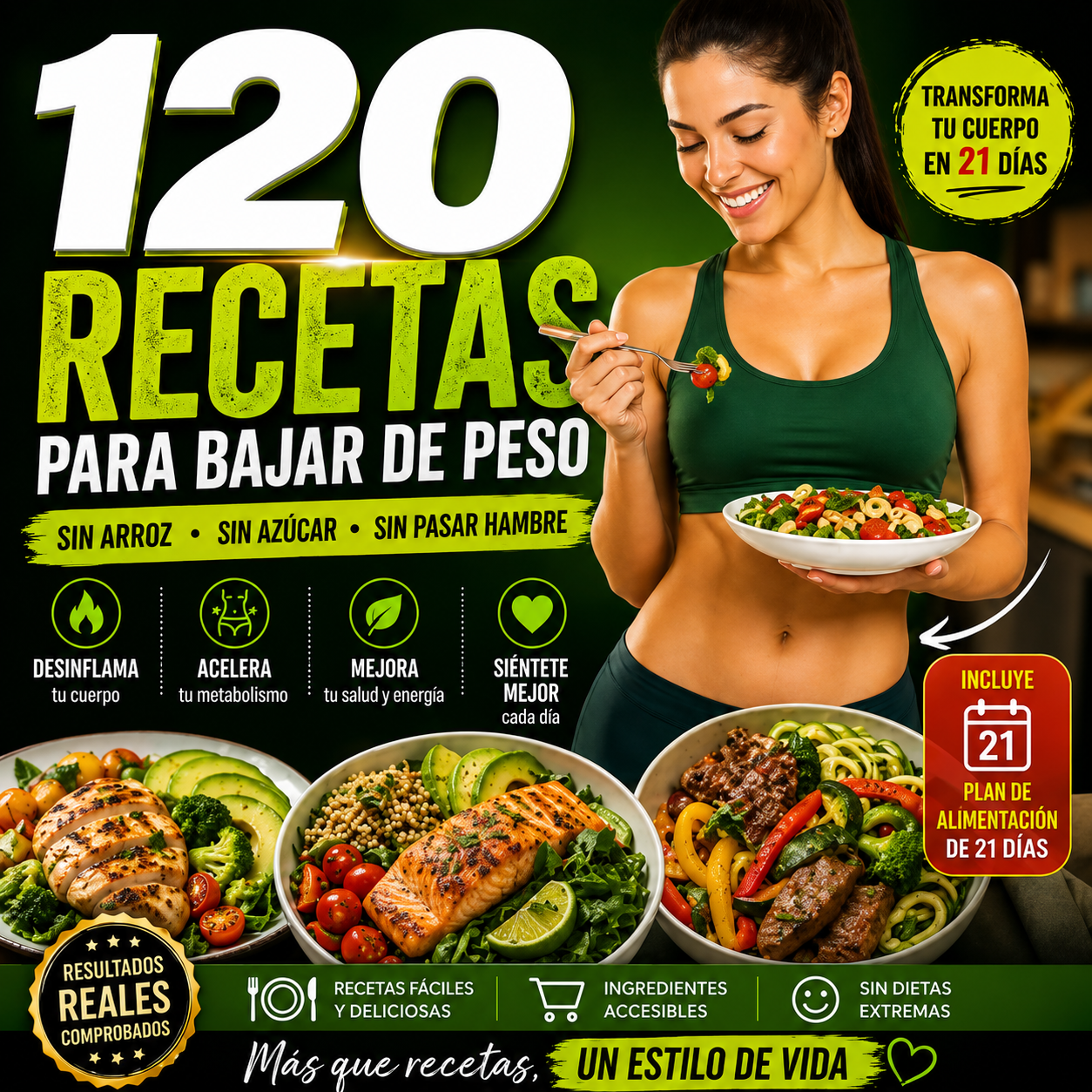 120 Recetas para bajar de peso + Plan de 21 días